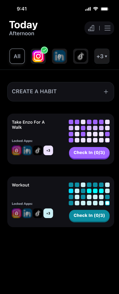 Habit Doom Today view showing habits and locked apps
